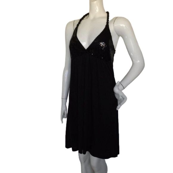 new MON AMIE Evening Dress, L, Black Jersey, Sequined Bust, Open back, Twisted - Picture 5 of 12